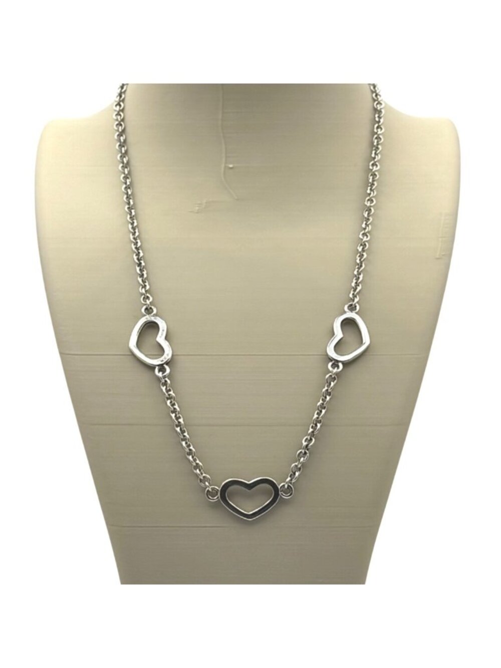Open Heart Link Chain Necklace Sterling Silver 12.19g 16" 925 Vintage Estate